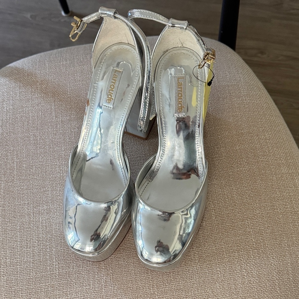 Larroude Ari Silver Metallic Heels